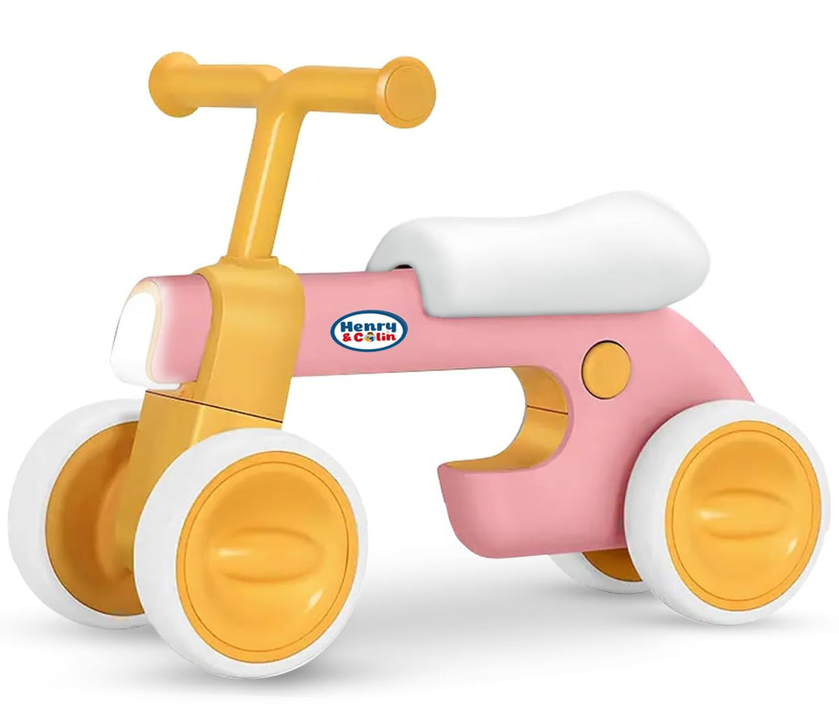 4 Wheel Toddler Balance Bike with Lights Music Soft Seat Pink D42152