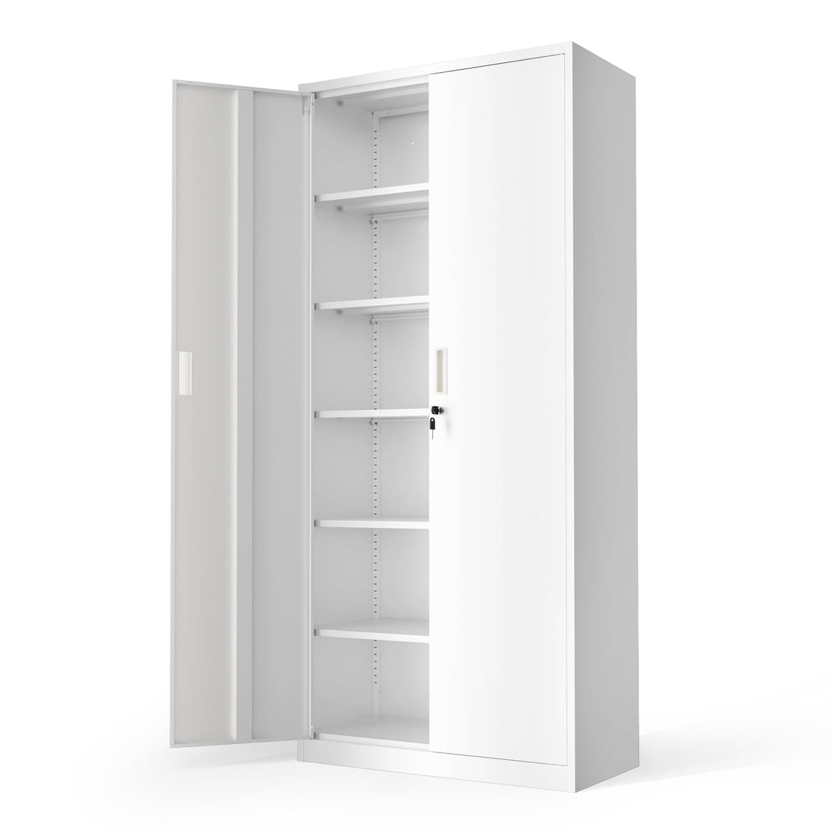 White Metal Storage Cabinet with 2 Doors and 5 Adjustable Shelves R78482