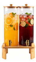 2 Gallon Glass Beverage Dispenser with Spigot and Bamboo Stand D758