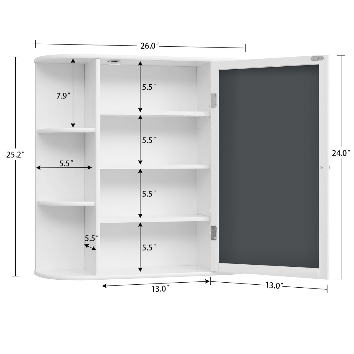 White Bathroom Medicine Cabinet with Mirror and Adjustable Shelves N468797