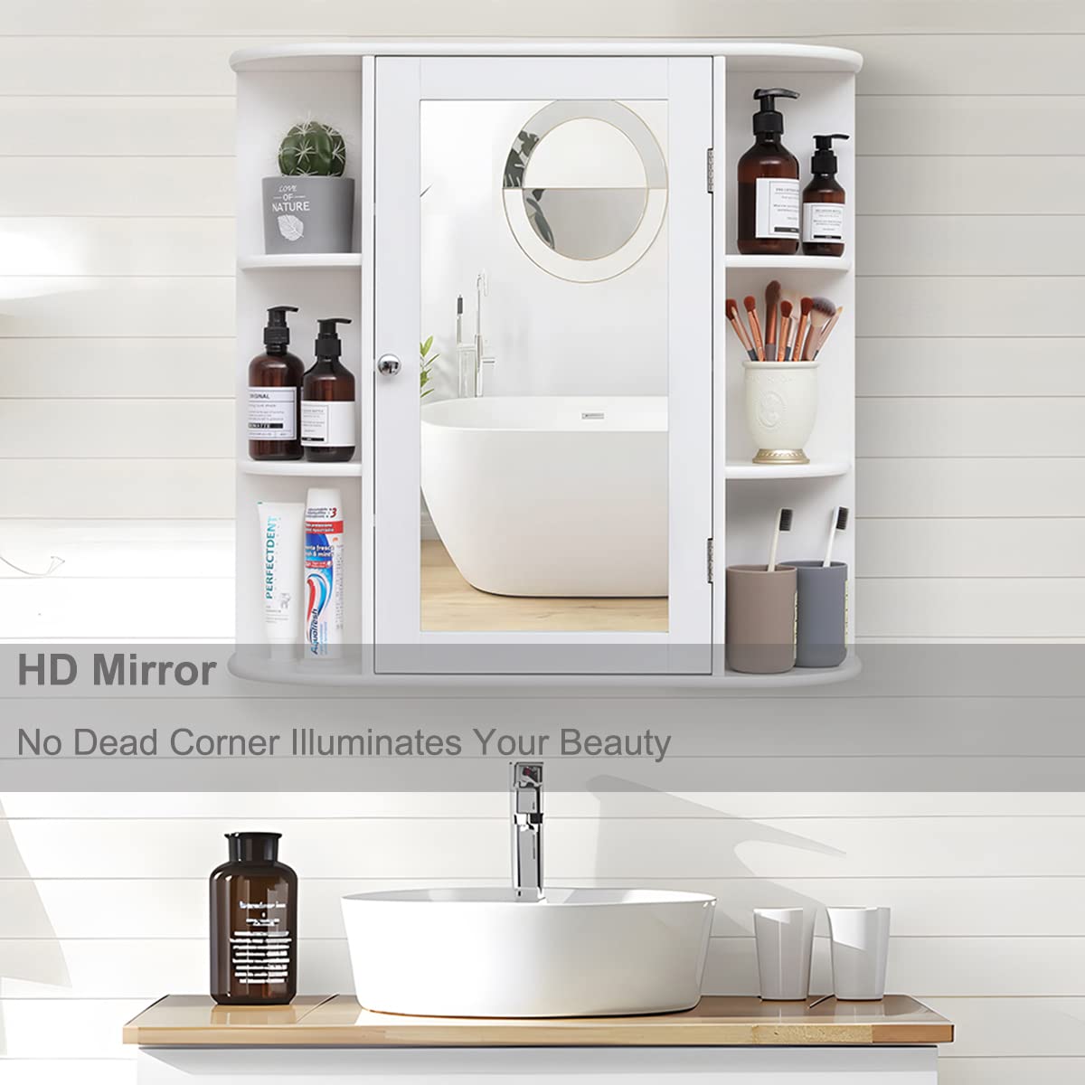 White Bathroom Medicine Cabinet with Mirror and Adjustable Shelves N468797