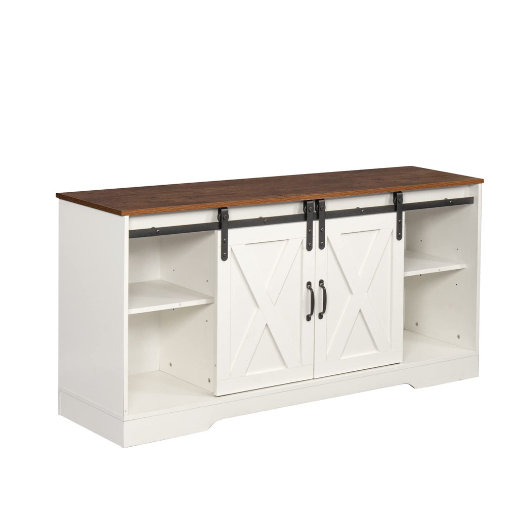 Sliding Barn Door Wood TV Stand with Adjustable Shelves T946