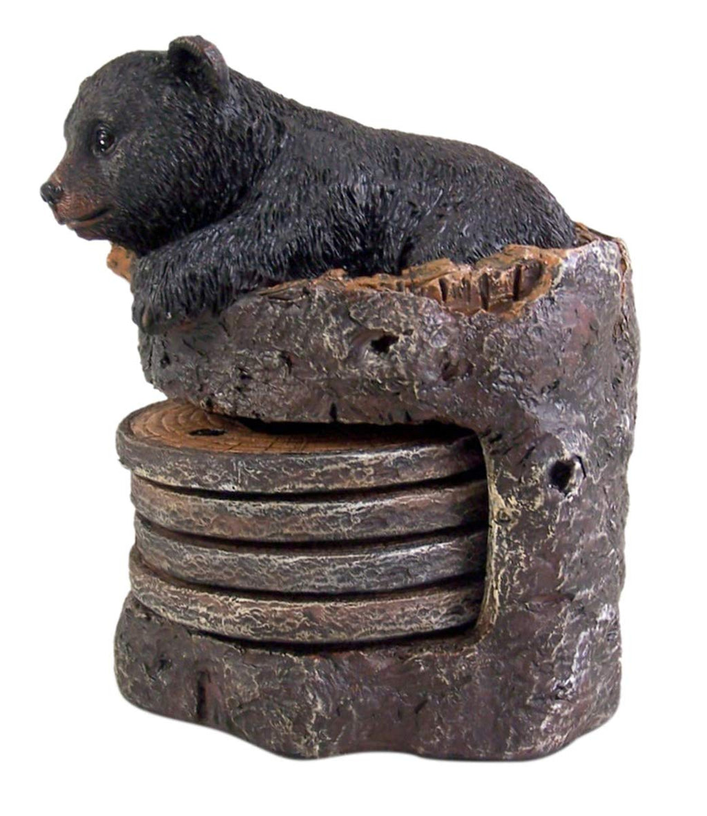 Black Bear Coaster Holder With 4 Coaster Set U78950