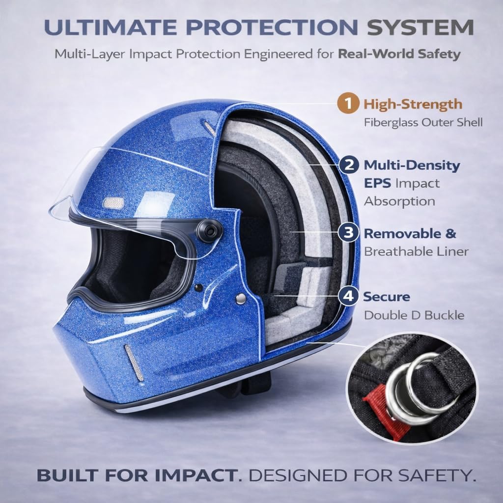 DOT Approved Fiberglass Full Face Motorcycle Helmet with Clear Visor J97926