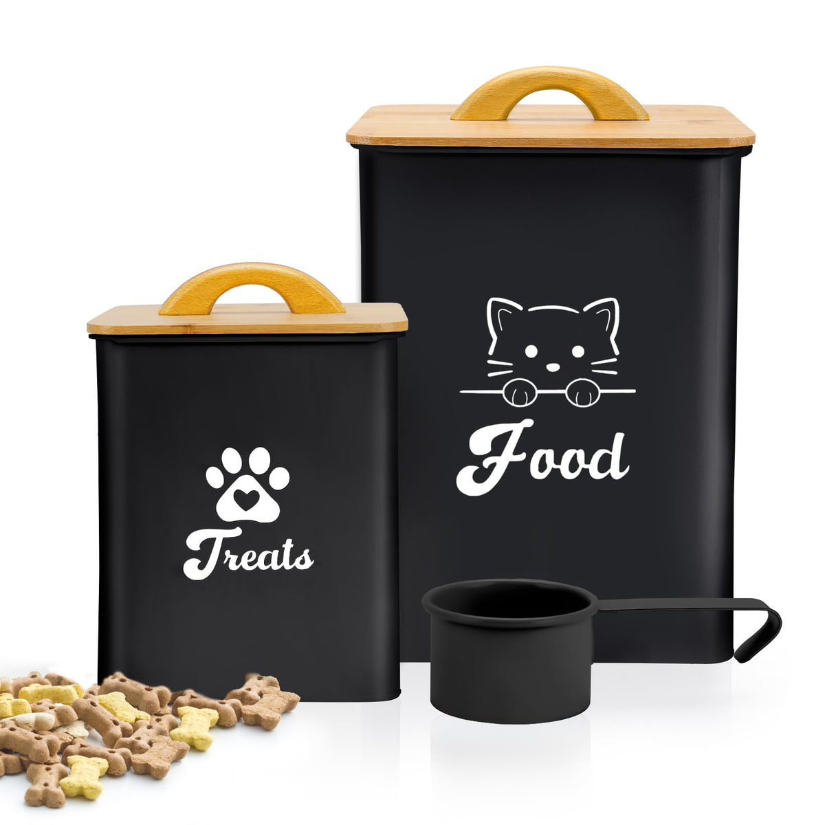 Black Airtight Cat Food Storage Container with Scoop G7360
