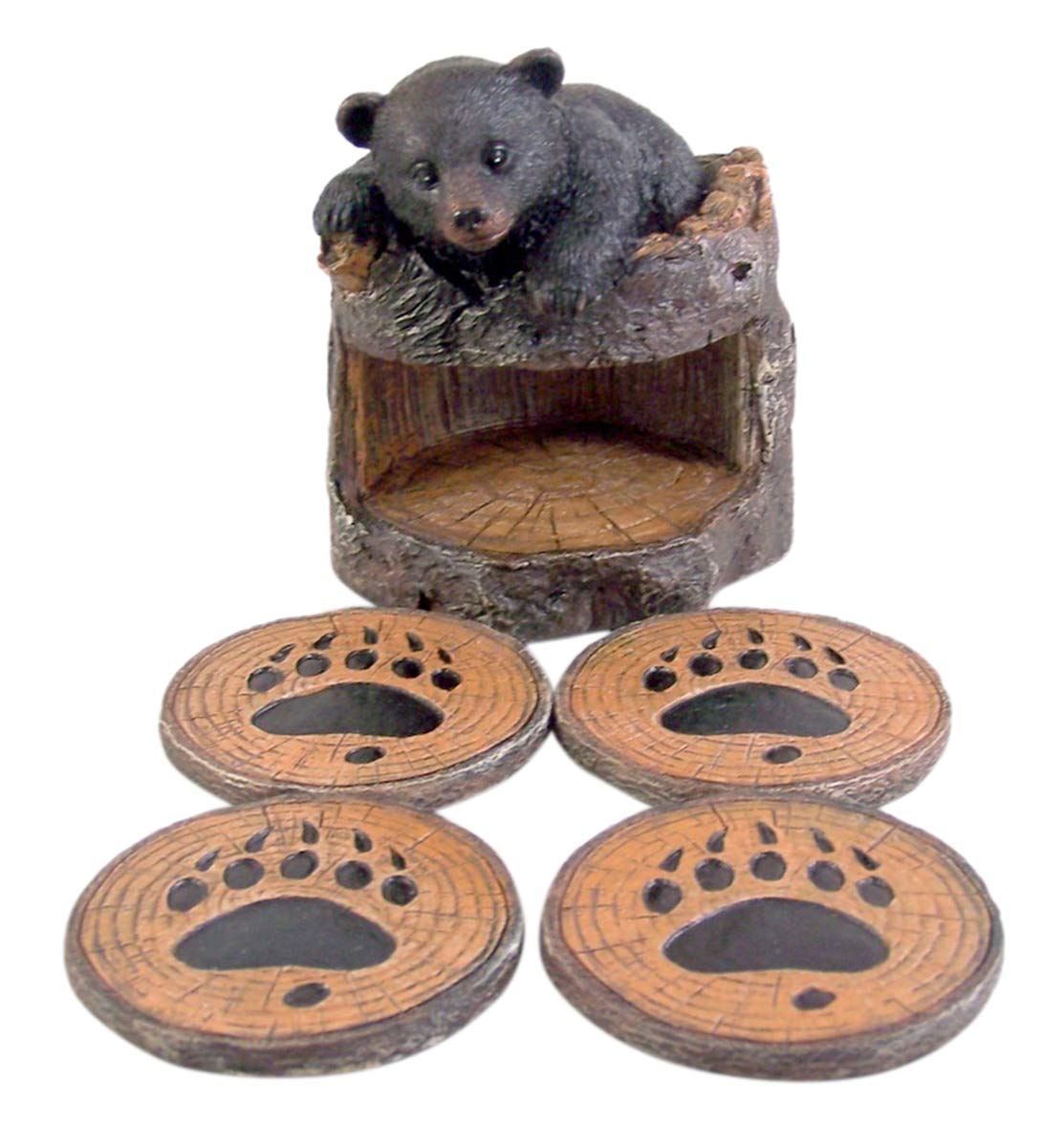 Black Bear Coaster Holder With 4 Coaster Set U78950