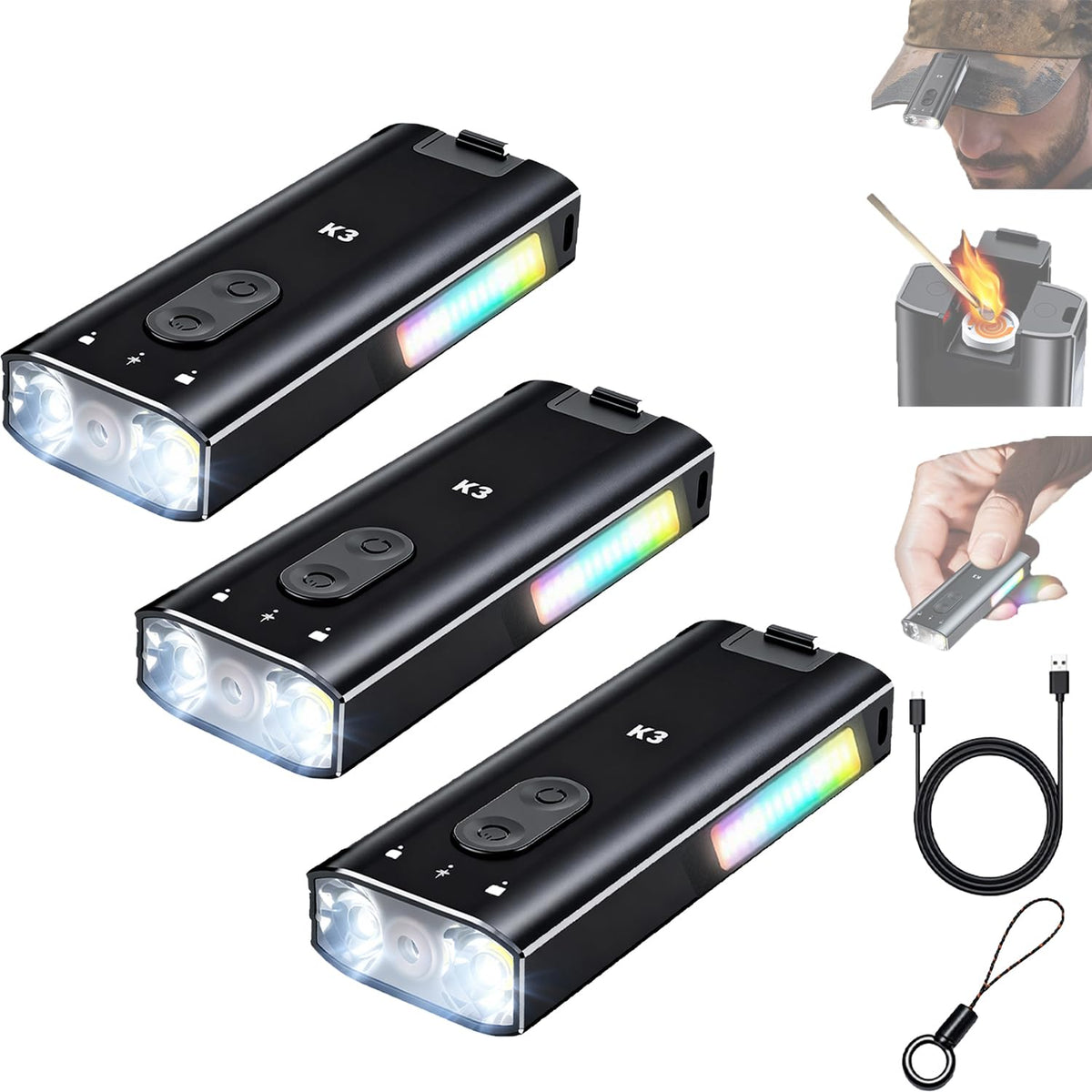 800 Lumens Rechargeable EDC Keychain Flashlight with UV & Red LED I14005