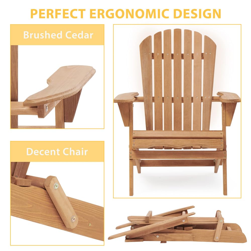 Solid Cedar Wood Folding Adirondack Chair Set of 2 L572