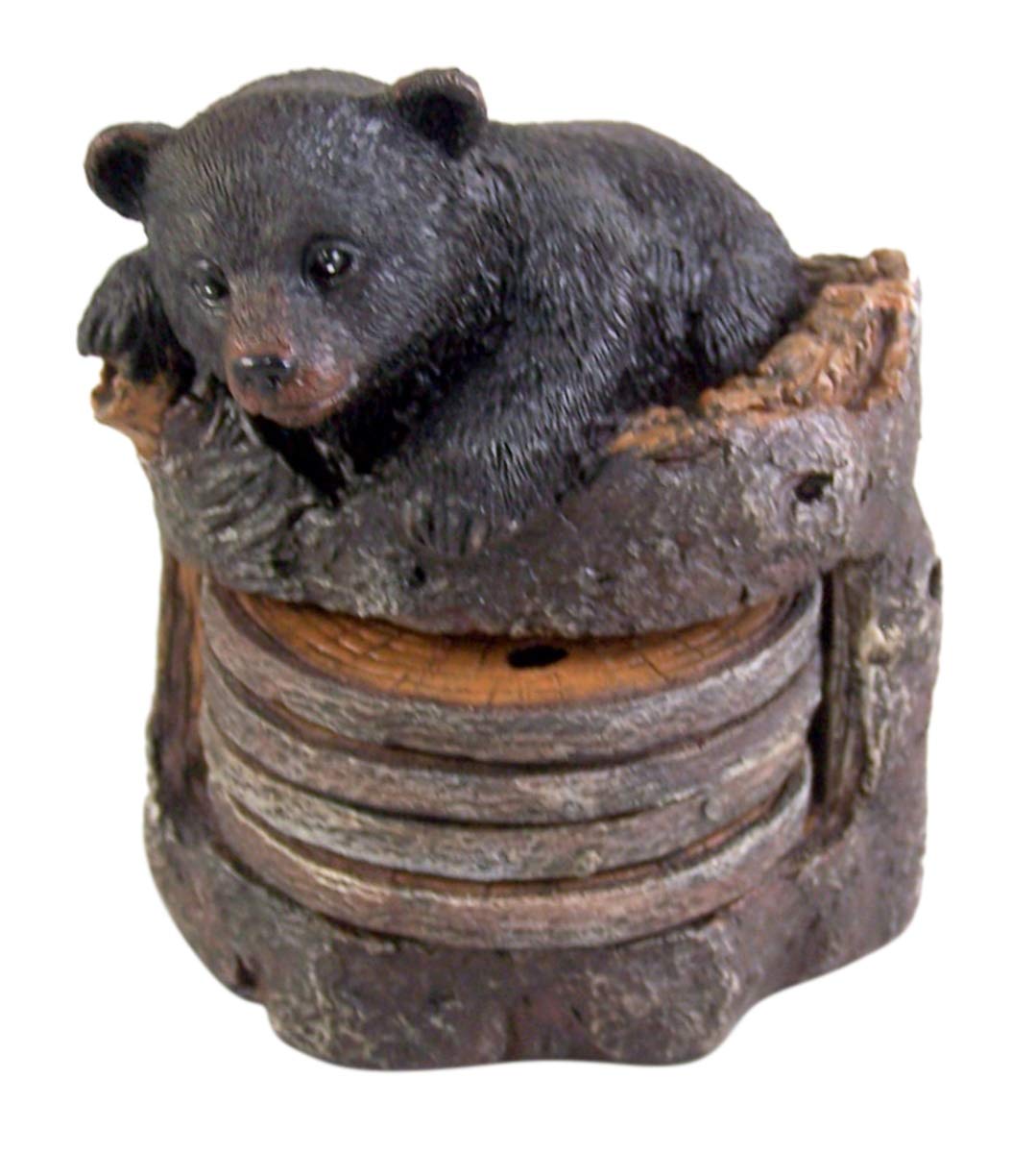 Black Bear Coaster Holder With 4 Coaster Set U78950