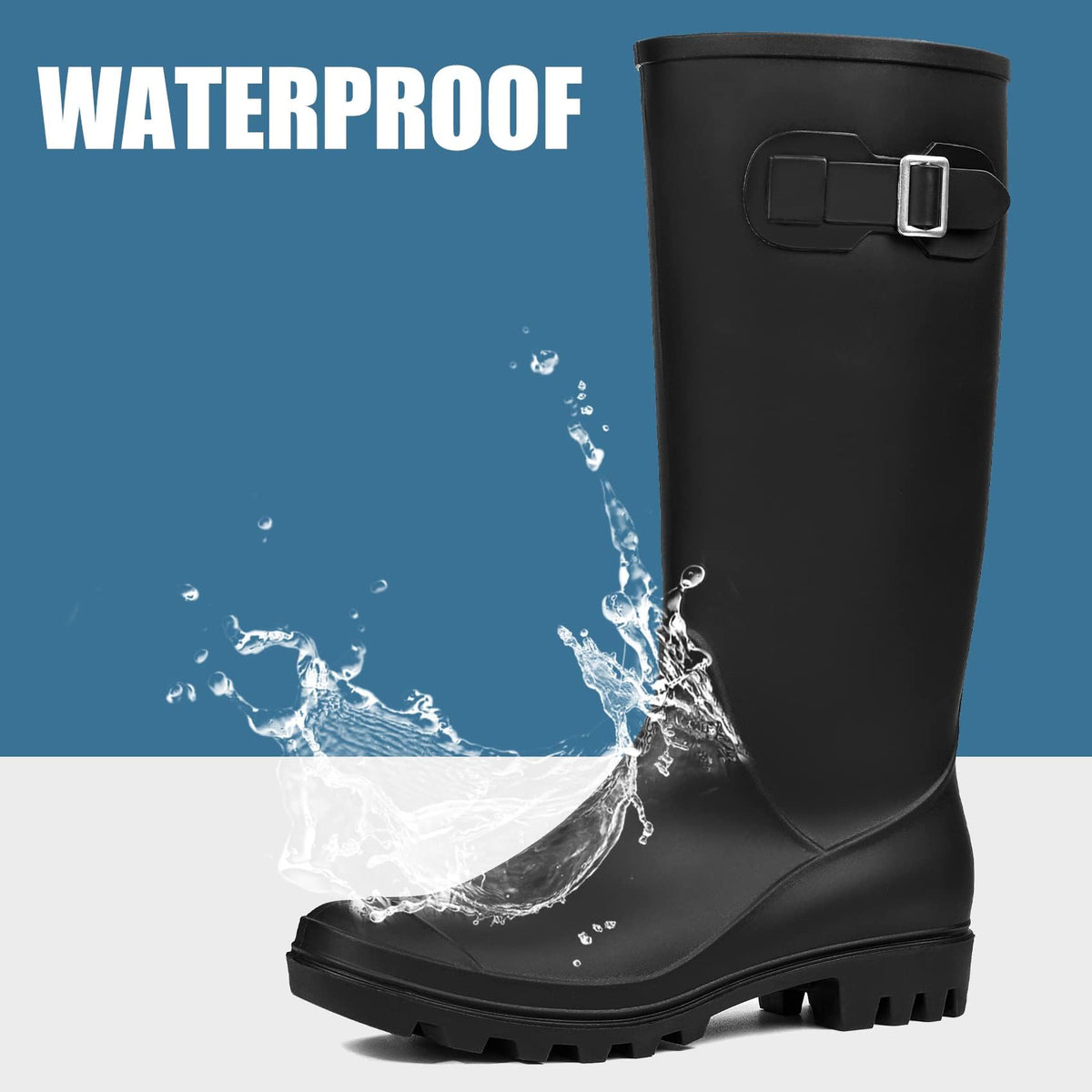Women's Tall Waterproof Rubber Wide Calf Rain Boots V974320