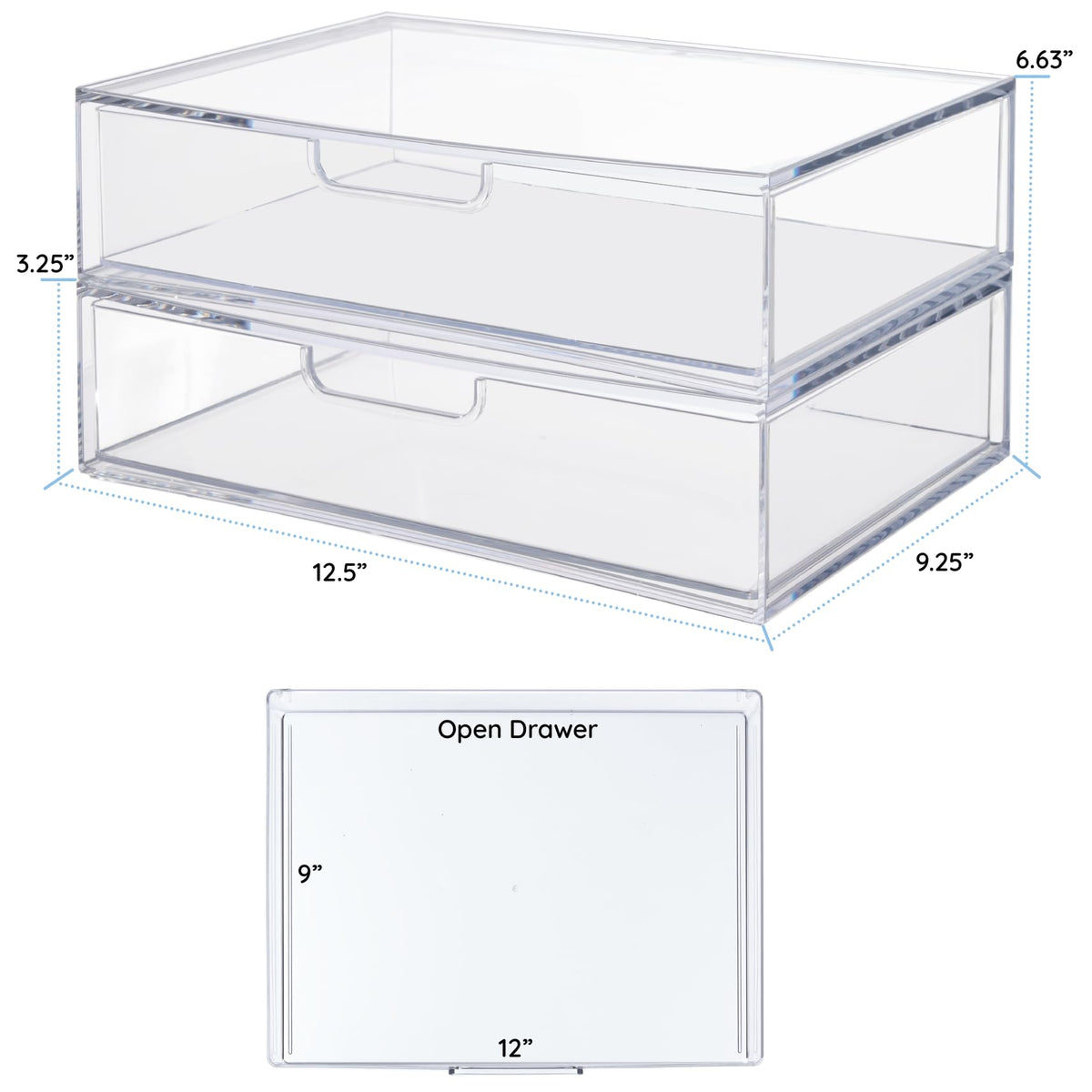 Clear Plastic Stackable Organizer Drawers Set of 2 Q270