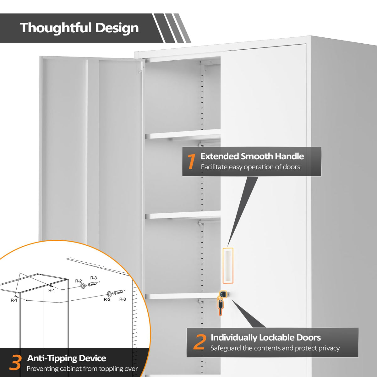 White Metal Storage Cabinet with 2 Doors and 5 Adjustable Shelves R78482