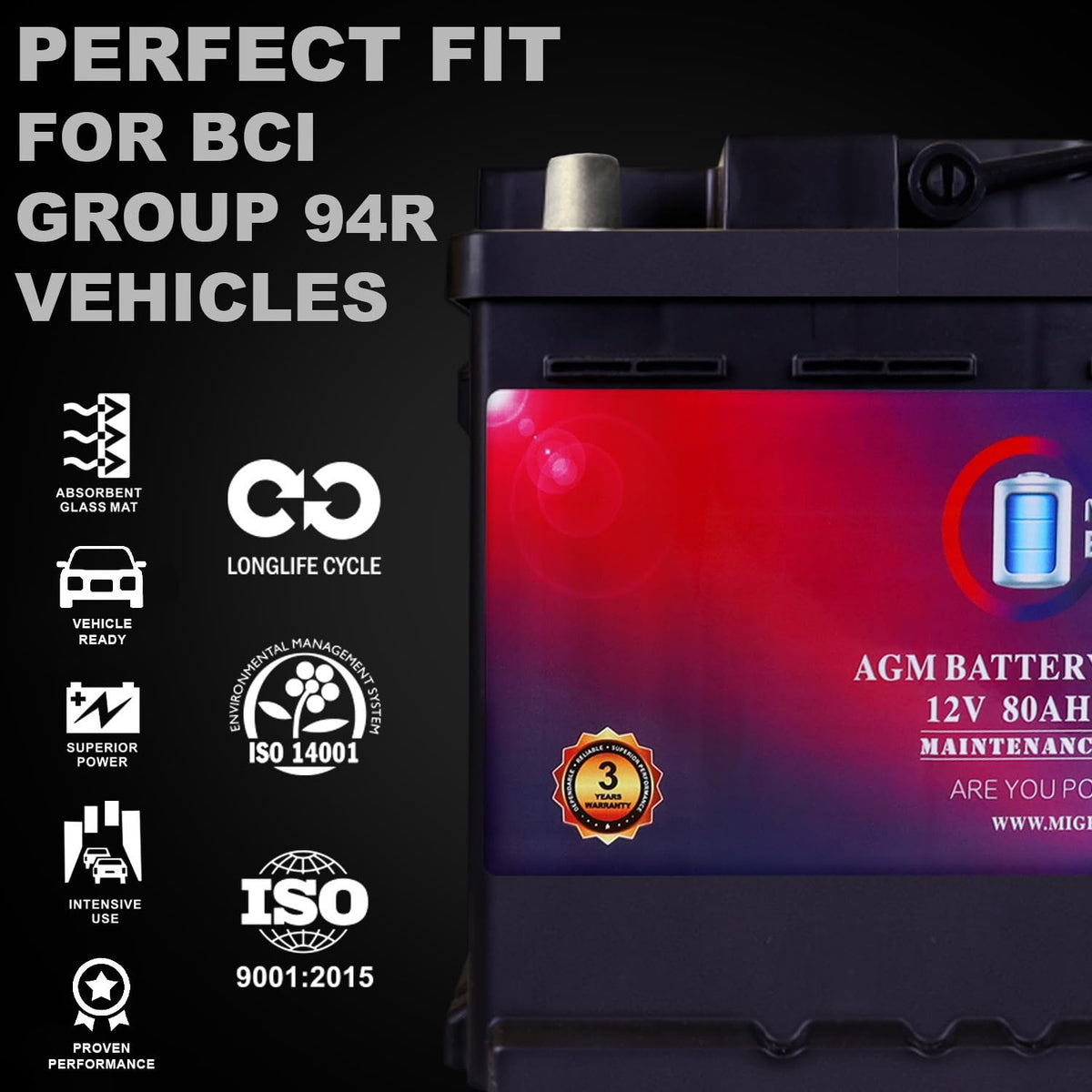 12V 80AH 850 CCA Replacement Battery Q803