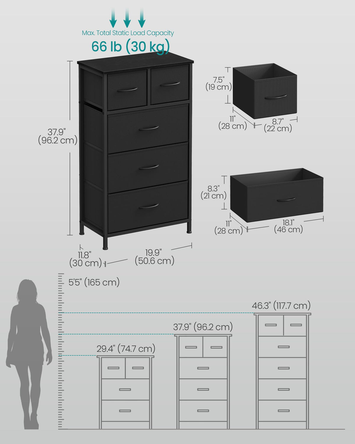 Tall Dresser with 5 Fabric Drawers L8774