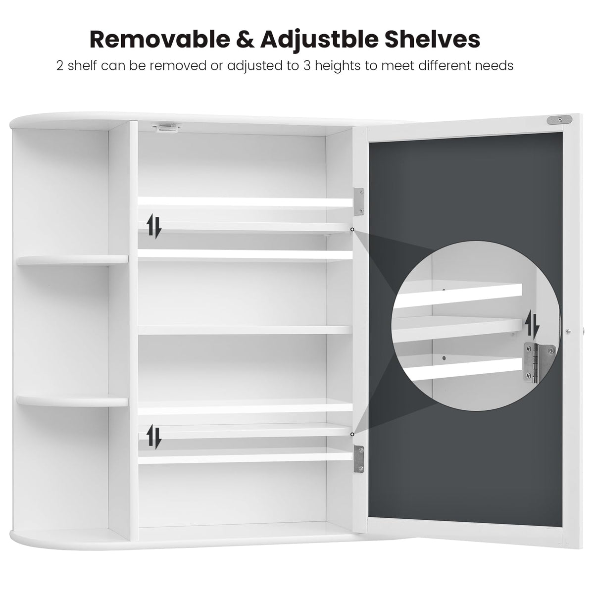 White Bathroom Medicine Cabinet with Mirror and Adjustable Shelves N468797