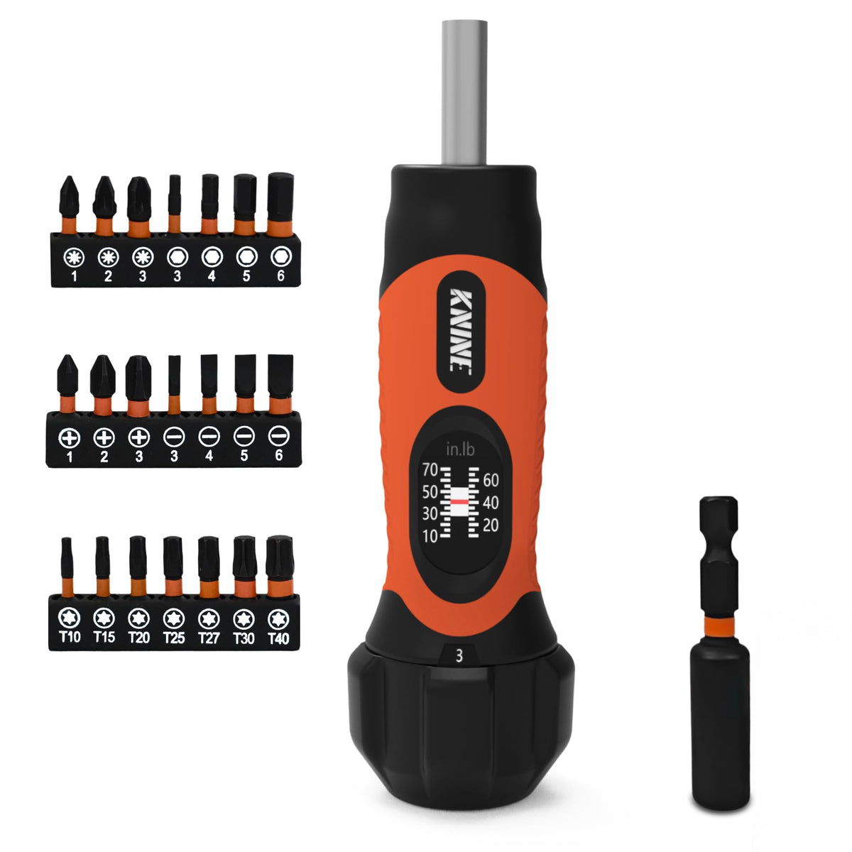 Torque Screwdriver Wrench Set 10-70 Inch Pounds 21 Hex Bits Orange H128