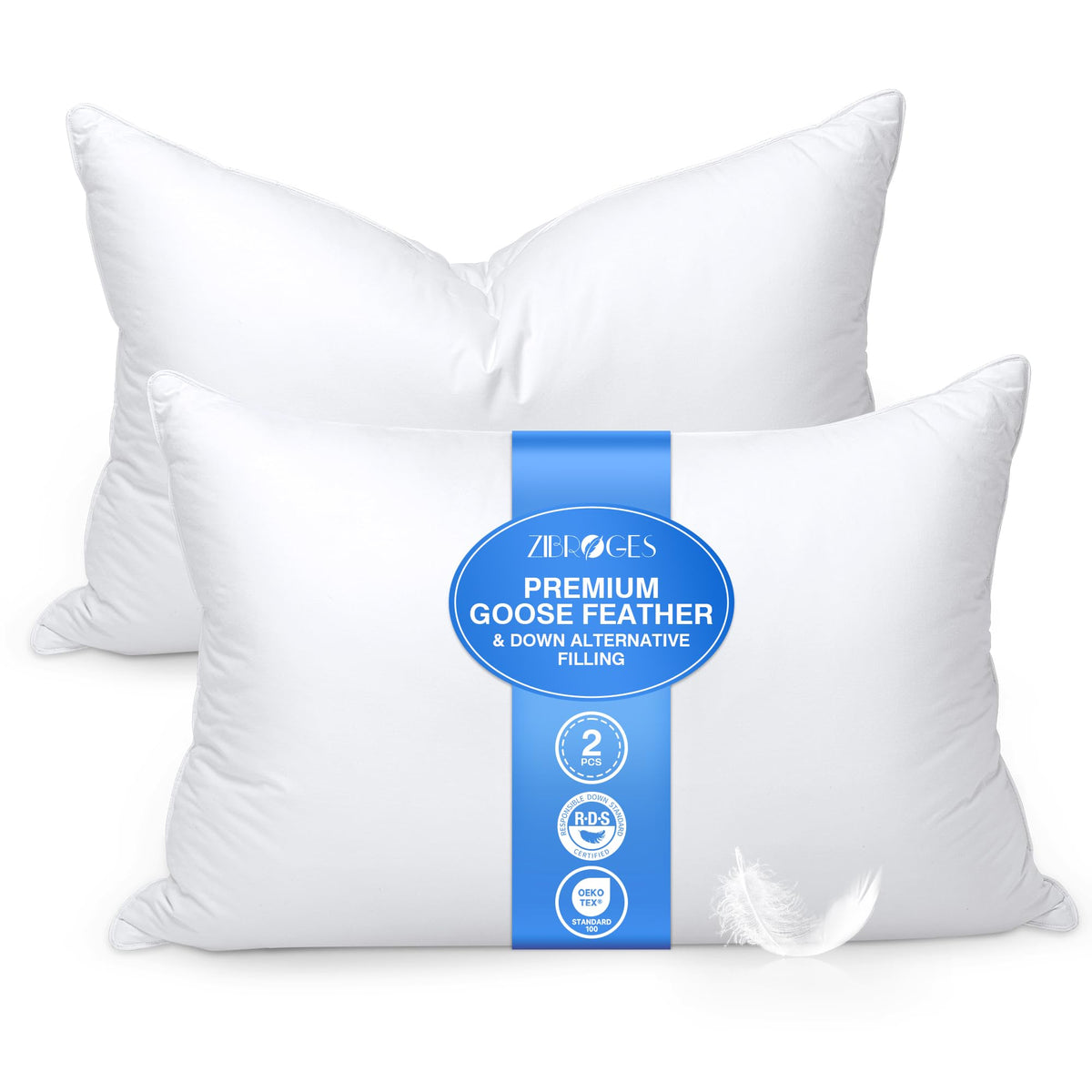 Queen Size Set of 2 Feather Pillows A237