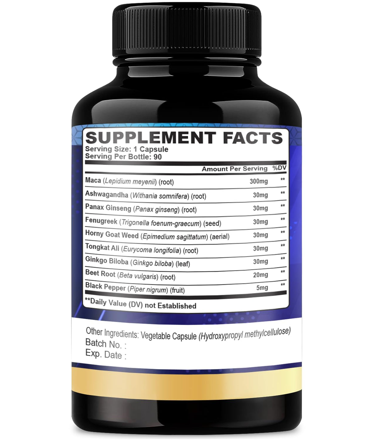 Maca Root Ashwagandha Panax Ginseng Supplement 90 Capsules T2874