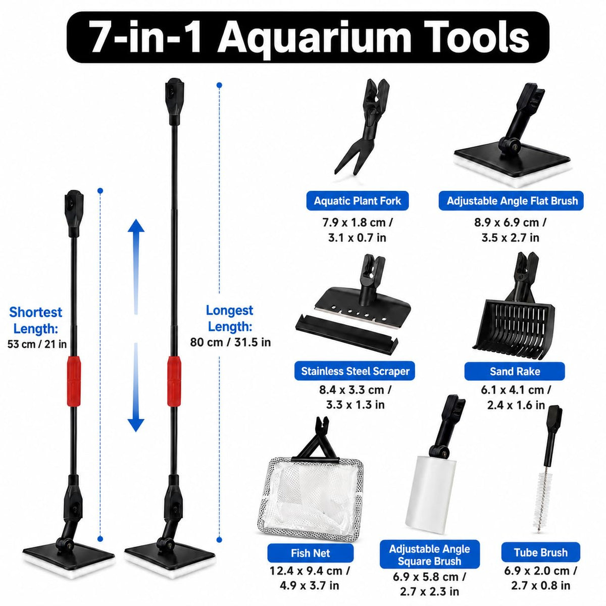 7 in 1 Aquarium Cleaning Kit with Adjustable Long Handle R3895