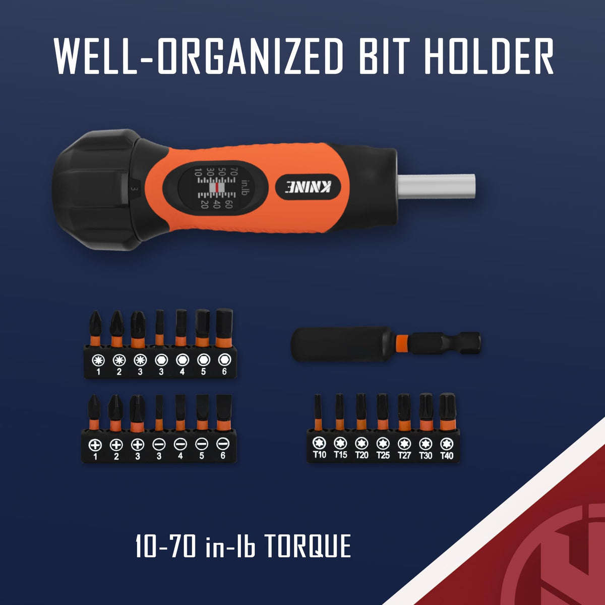 Torque Screwdriver Wrench Set 10-70 Inch Pounds 21 Hex Bits Orange H128
