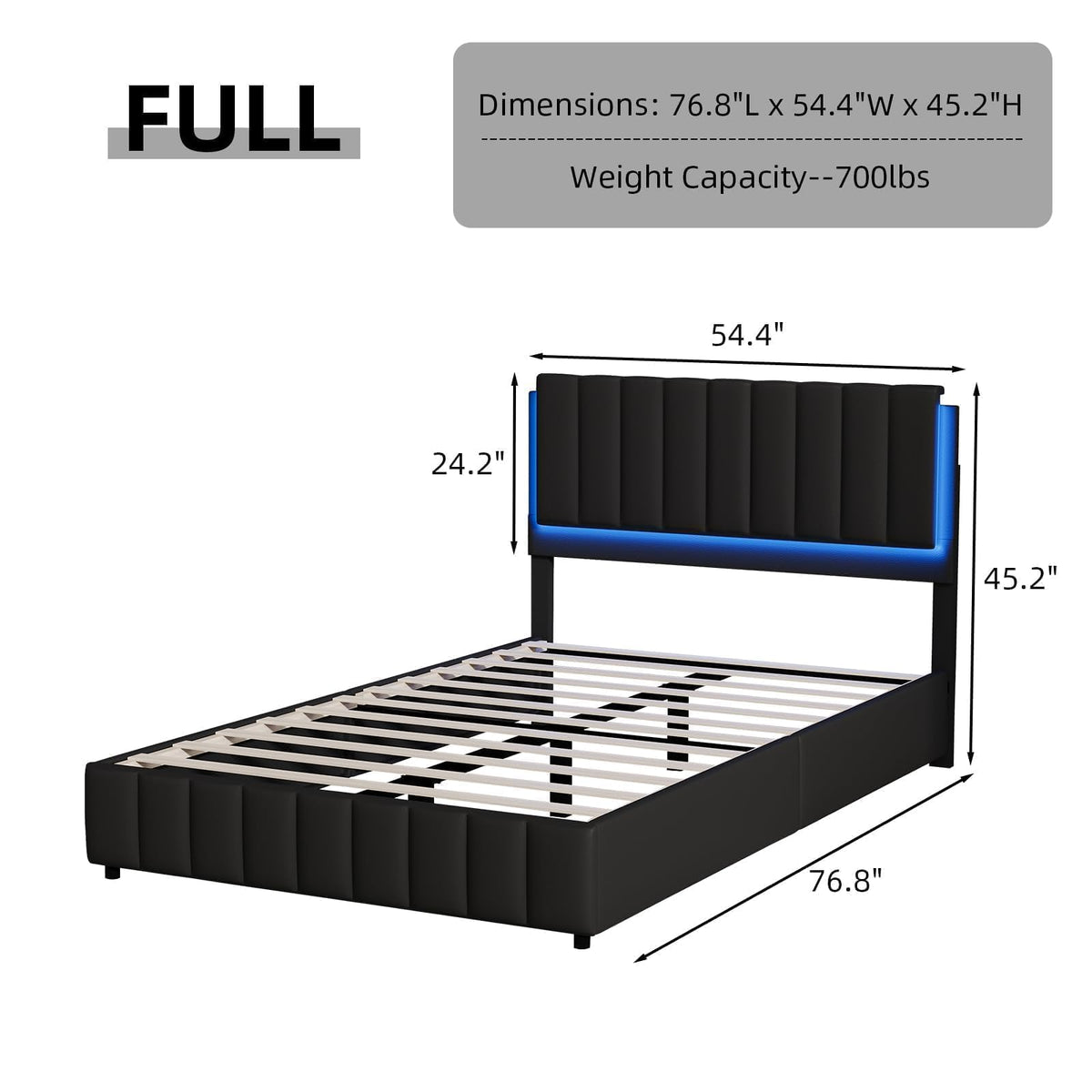 Black Faux Leather Full Size Bed Frame with Headboard K242