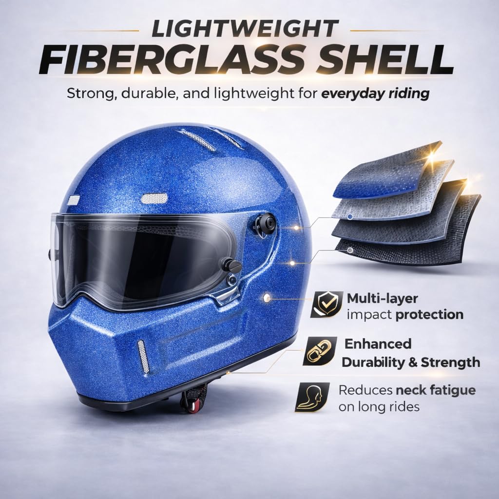 DOT Approved Fiberglass Full Face Motorcycle Helmet with Clear Visor J97926