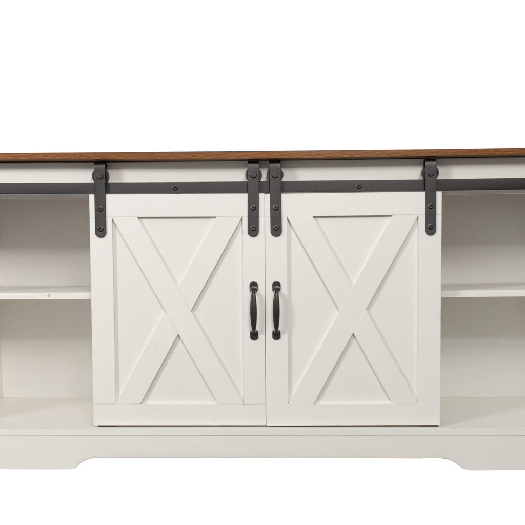 Sliding Barn Door Wood TV Stand with Adjustable Shelves T946