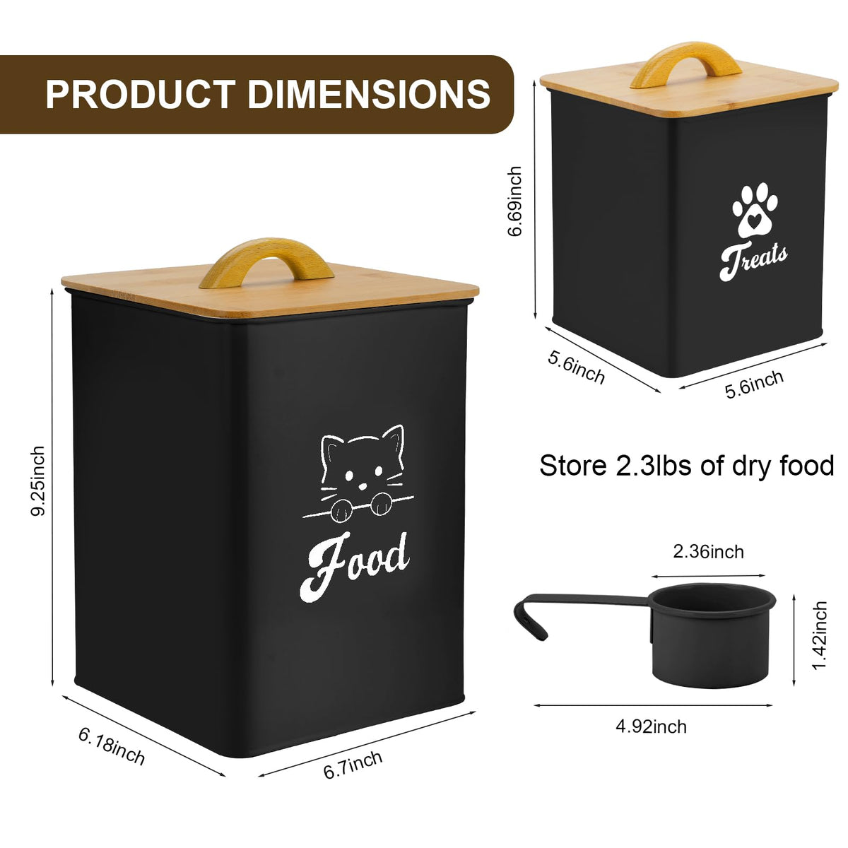 Black Airtight Cat Food Storage Container with Scoop G7360
