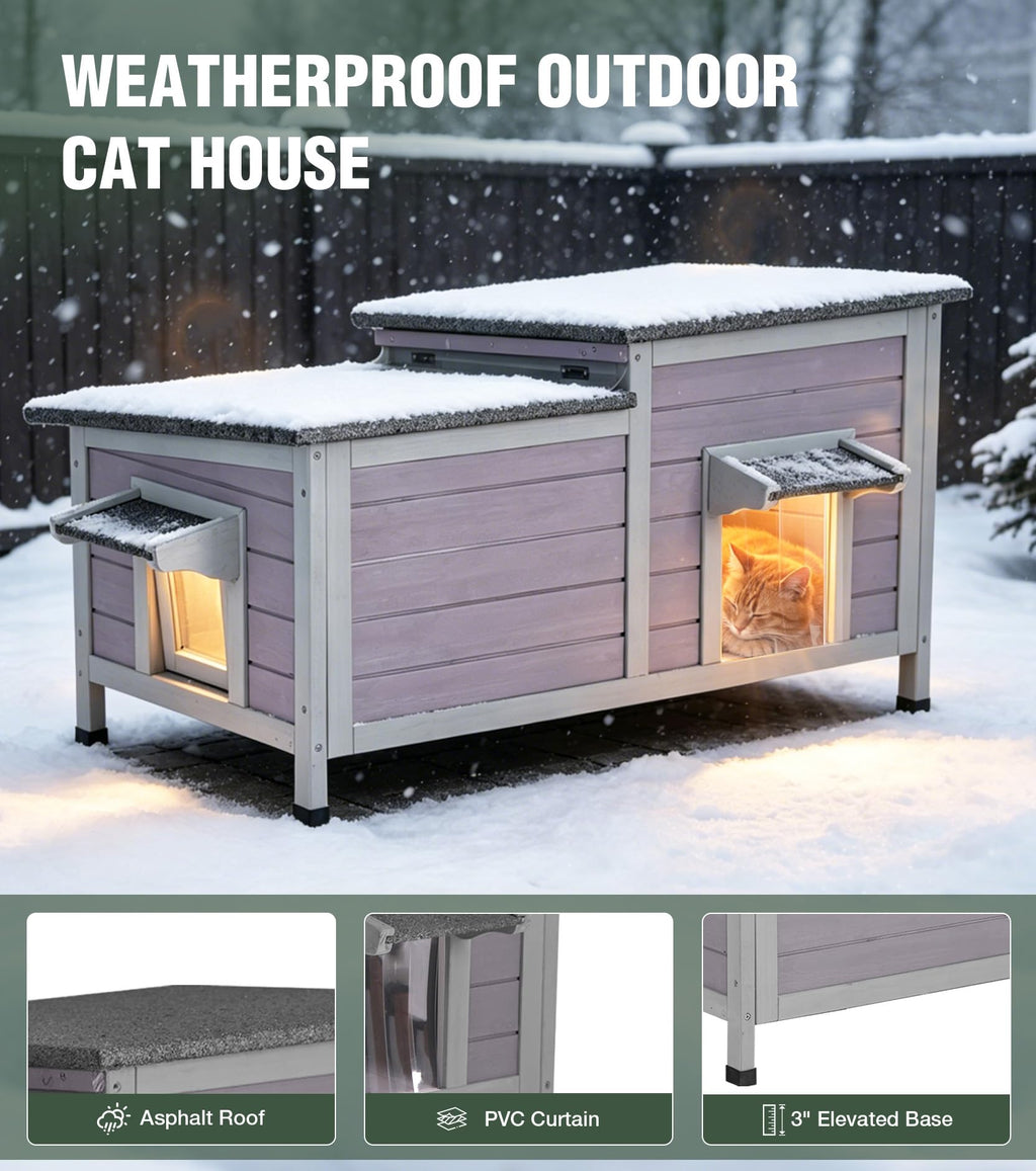 Large 2-Room Weatherproof Heated Cat House O536471