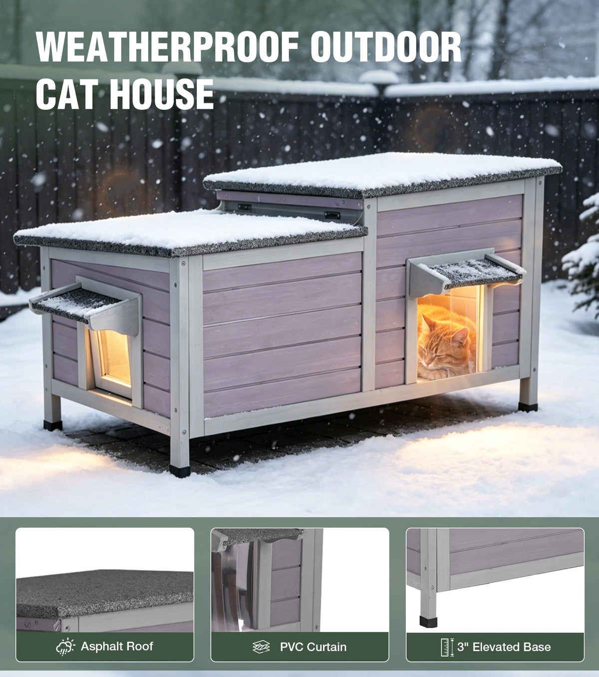 Large 2-Room Weatherproof Heated Cat House O536471
