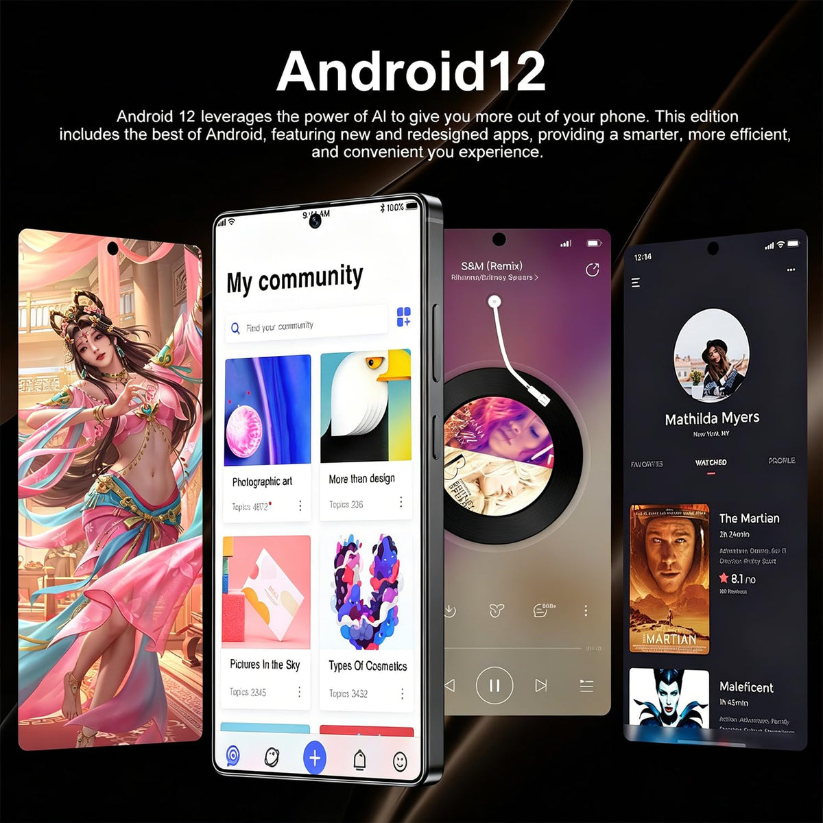 Unlocked 4G Smartphone 6.6" HD Display 4GB+32GB Dual SIM Android 12.0 Black B5244
