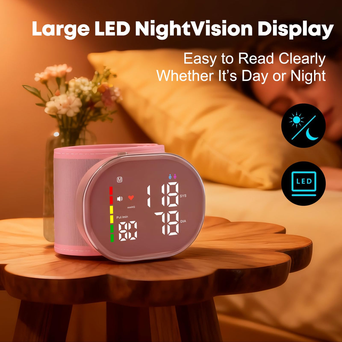 Pink Rechargeable Wrist Blood Pressure Monitor D454