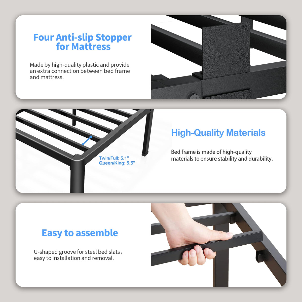 18 Inch Queen Bed Frame with Rounded Corner O9542