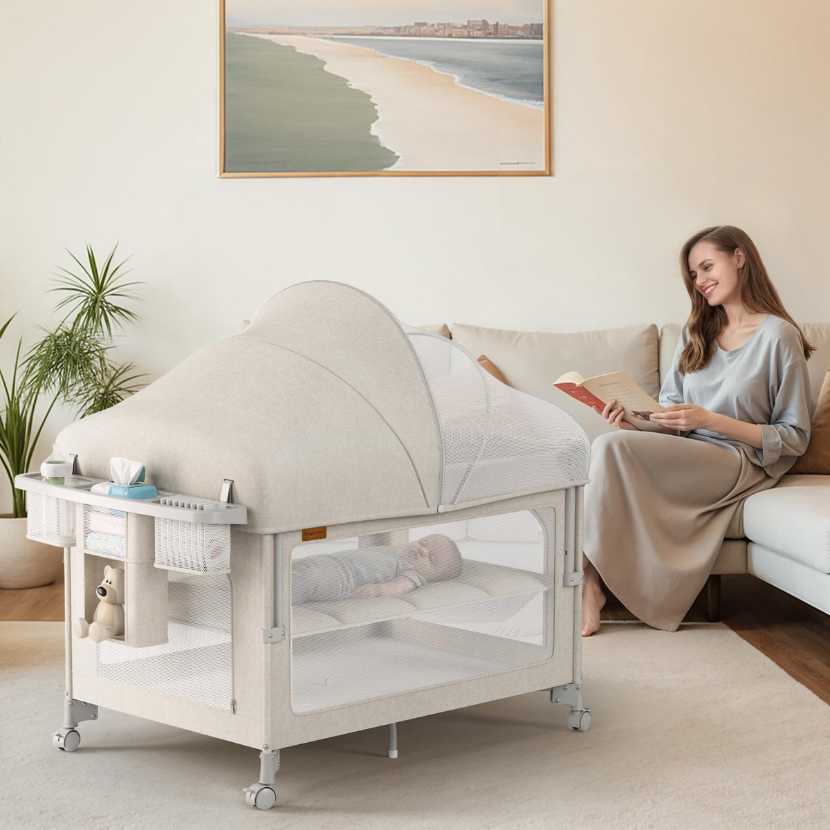 Baby Bassinet, Pack and Play, Bedside Crib Sleeper, Diaper Changer M638502