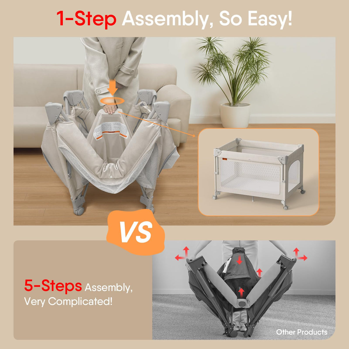 Baby Bassinet, Pack and Play, Bedside Crib Sleeper, Diaper Changer M638502