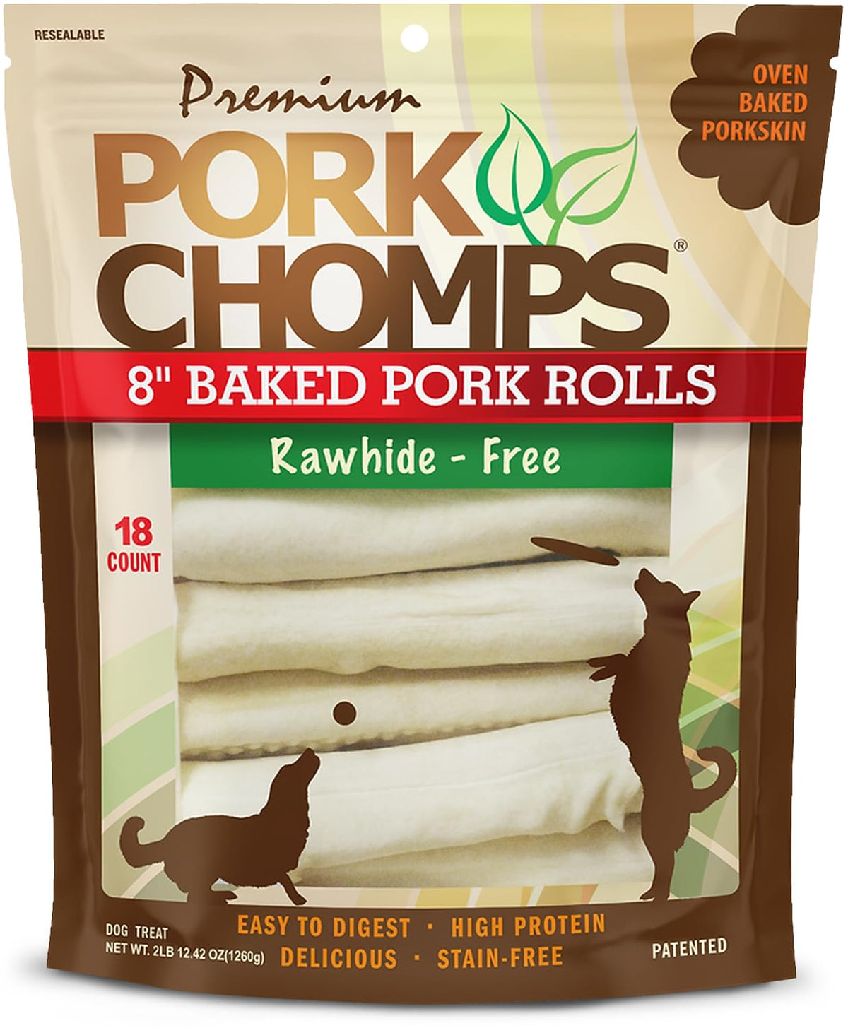 Pork Skin Dog Chews, 8in Rolls, 18ct D929304