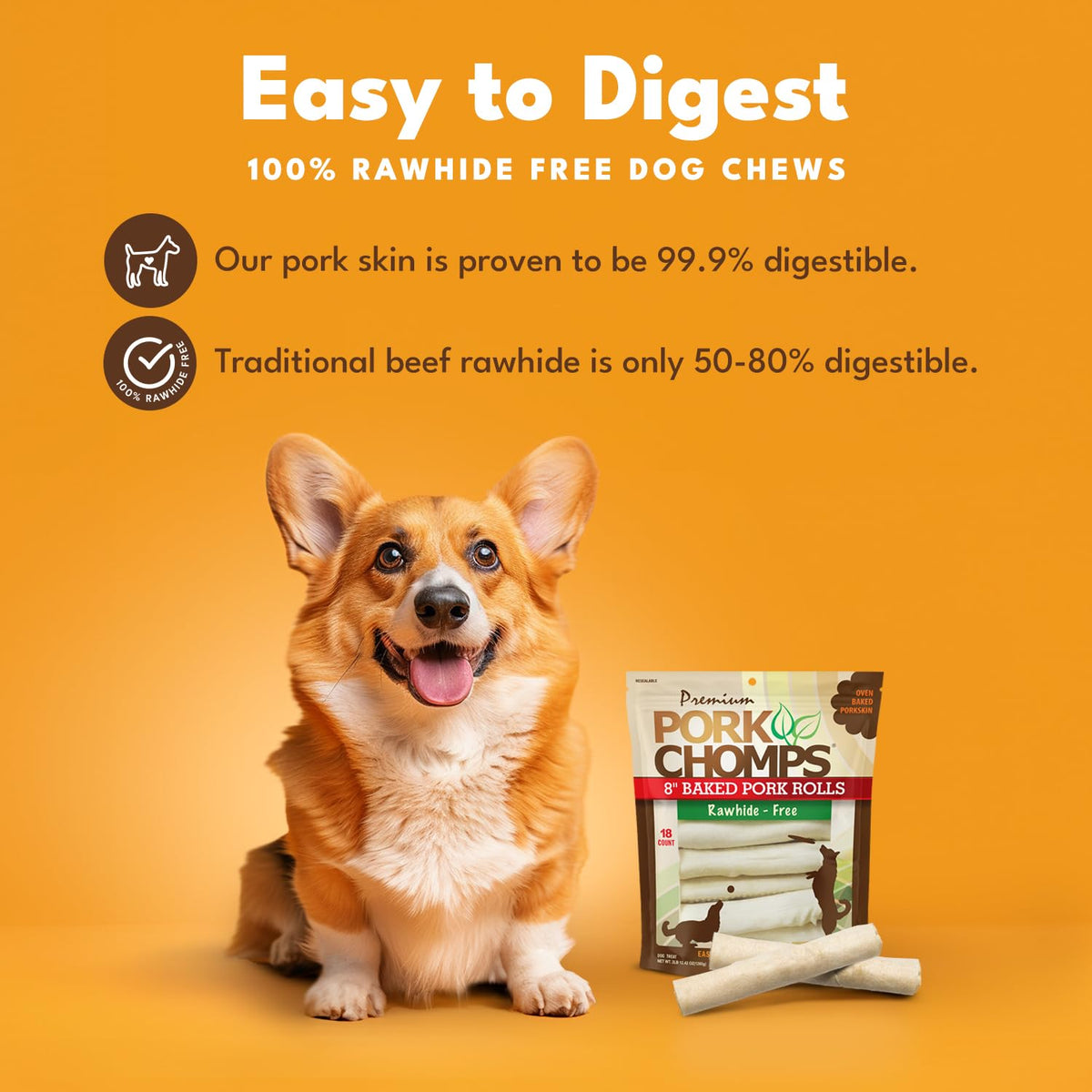 Pork Skin Dog Chews, 8in Rolls, 18ct D929304