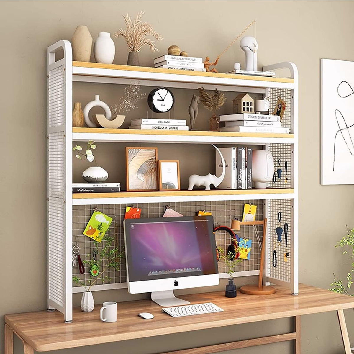 3-Tier Adjustable White Wooden Desktop Bookshelf V7207