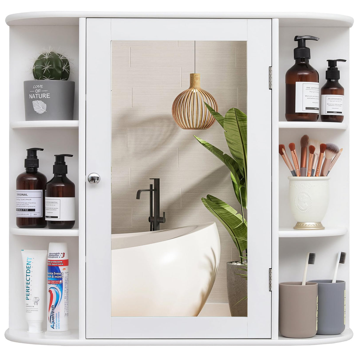White Bathroom Medicine Cabinet with Mirror and Adjustable Shelves N468797
