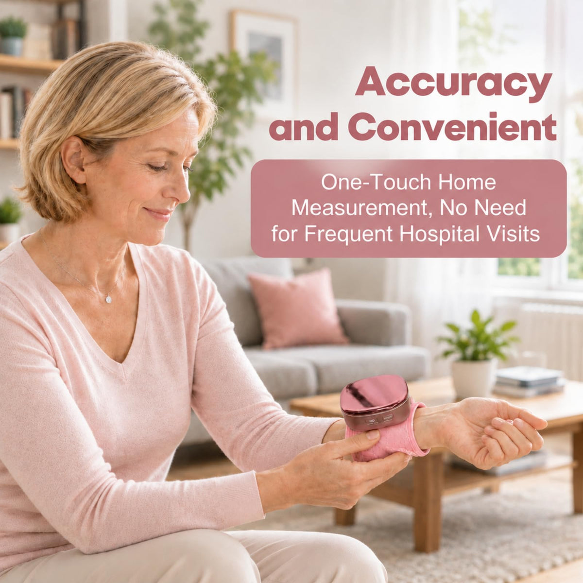Pink Rechargeable Wrist Blood Pressure Monitor D454
