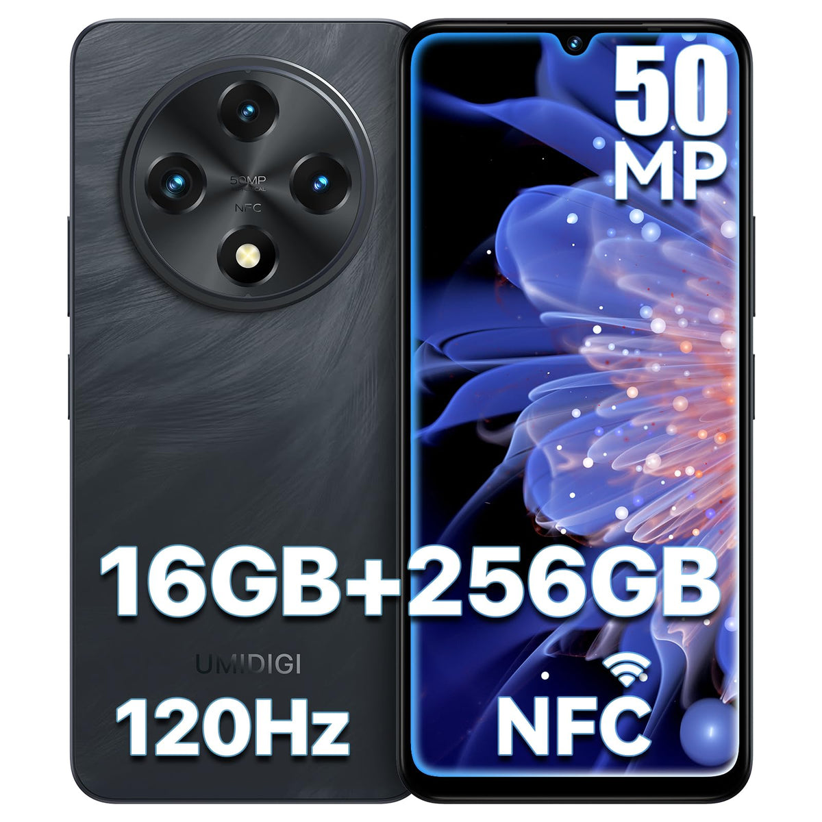 Android 14 6.9" HD+ 120Hz Octa-core 16GB +256GB 6000mAh 50MP Triple Camera Dual 4G LTE NFC Black Smartphone J551