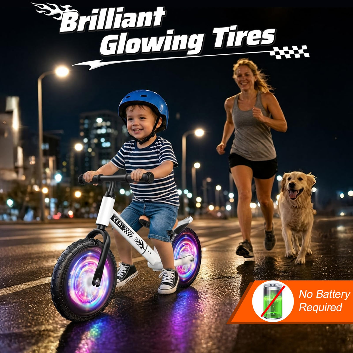 Adjustable Toddler Balance Bike with Fender and LED Tires X937
