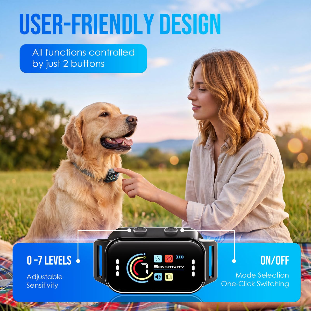 Dog Bark Collar 2 Pack, 7 Sensitivity Levels, 5 Training Modes B464760