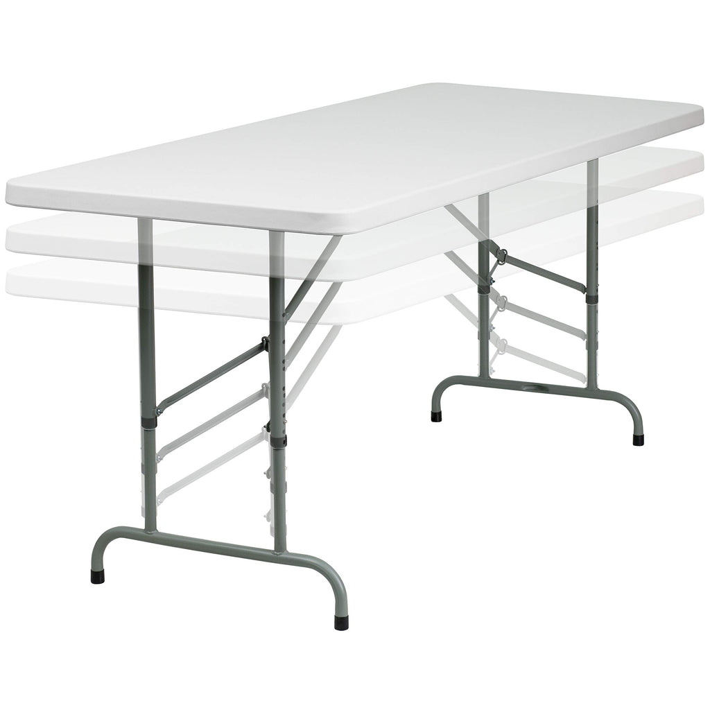 6-Foot Height Adjustable Granite White Plastic Folding Table B303599