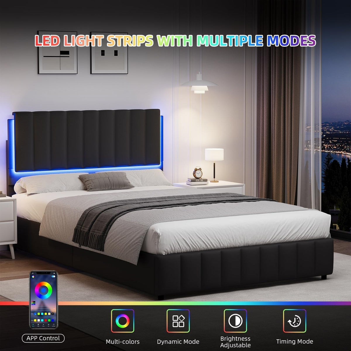 Black Faux Leather Full Size Bed Frame with Headboard K242