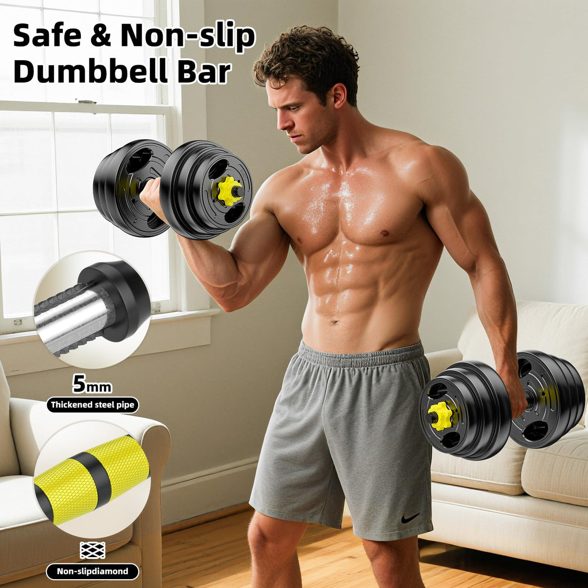 Adjustable Dumbbell Set 10-90lbs Free Weights Y1004