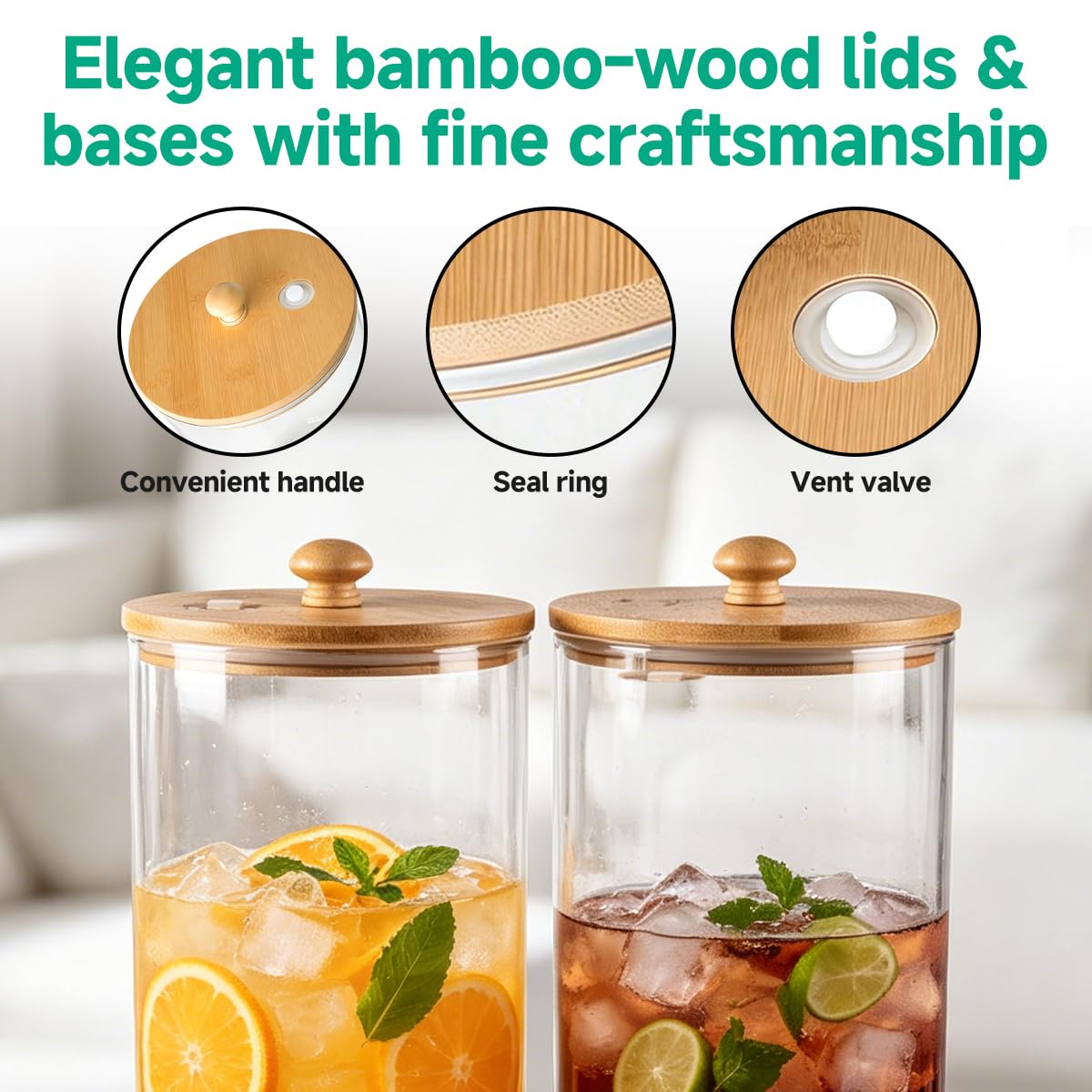 2 Gallon Glass Beverage Dispenser with Spigot and Bamboo Stand D758