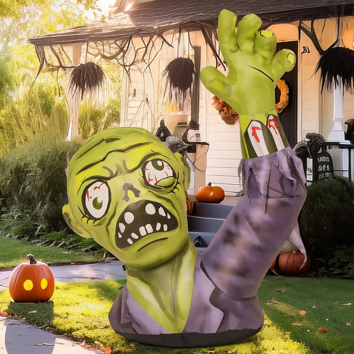 5.2 FT Halloween Inflatables Green Zombies with Built-in LEDs J81367