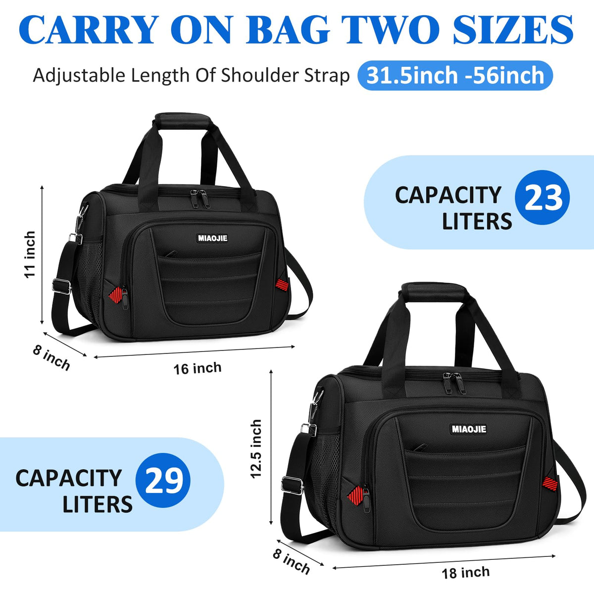 16 IN Black Underseat Carry On Luggage Bag R818