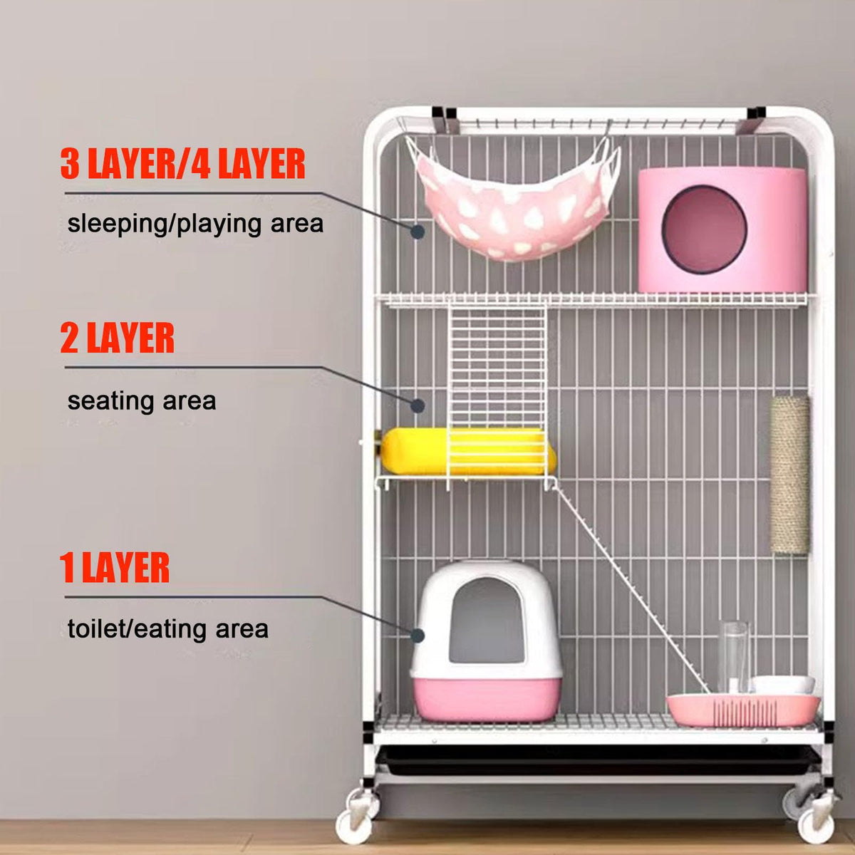Small Animal Cage with Hammock, Pull Out Tray, Black U401